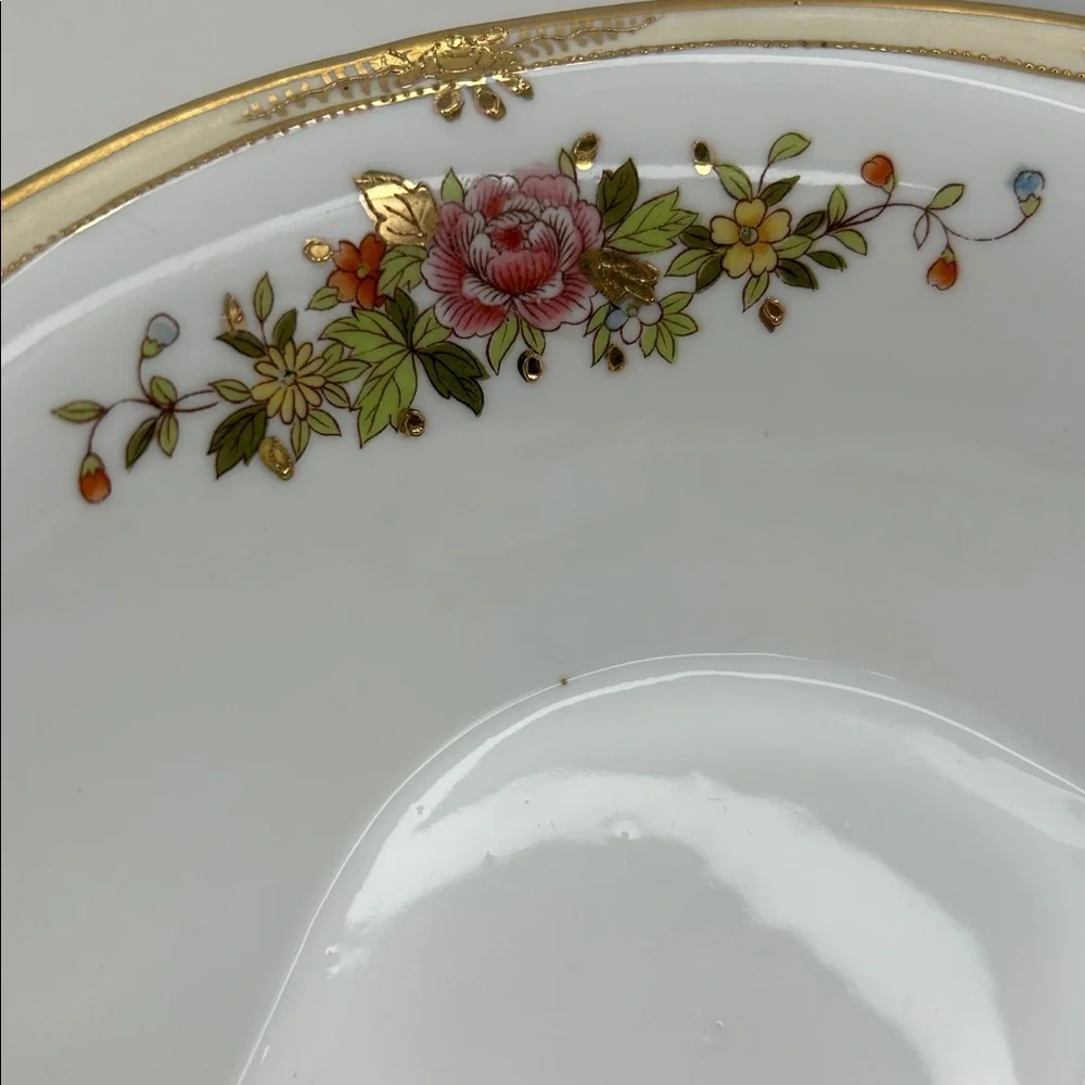 Nippon Hand Painted Floral Gold Gilt Four Footed Oval Serving Bowl Vintage‎